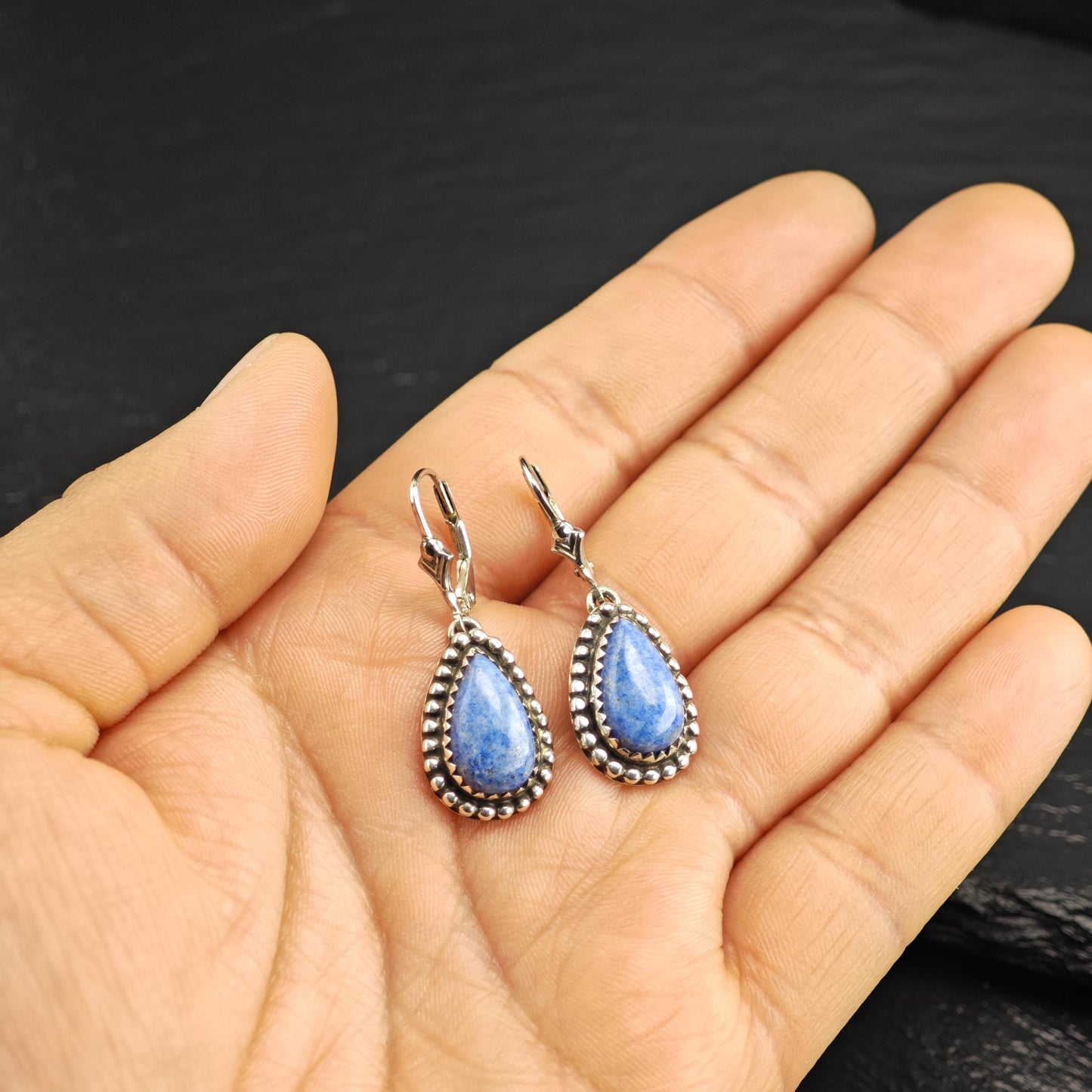 Carol Felley Blue Sodalite Sterling Silver Latch Back/Dangle Earrings ER3113