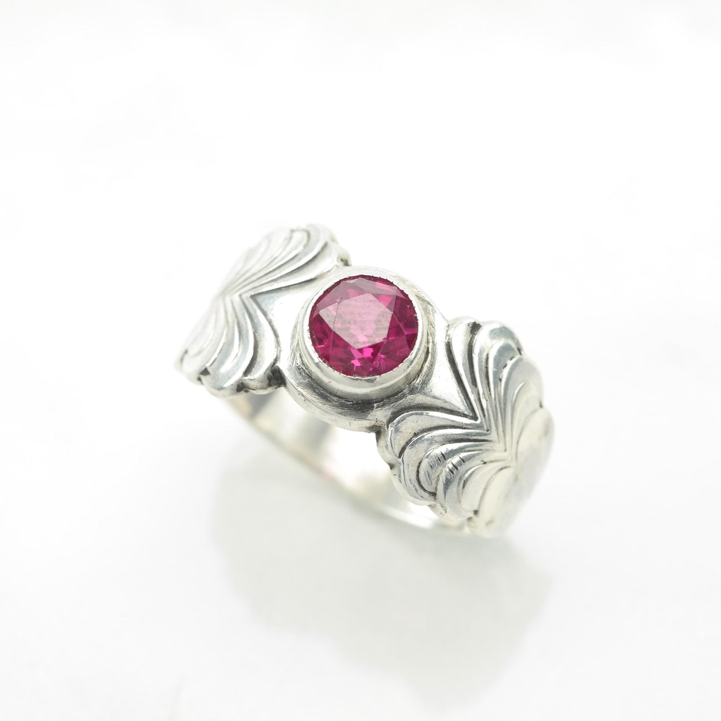 Soviet Russia Created Ruby Sterling Silver Pink Heart Ring