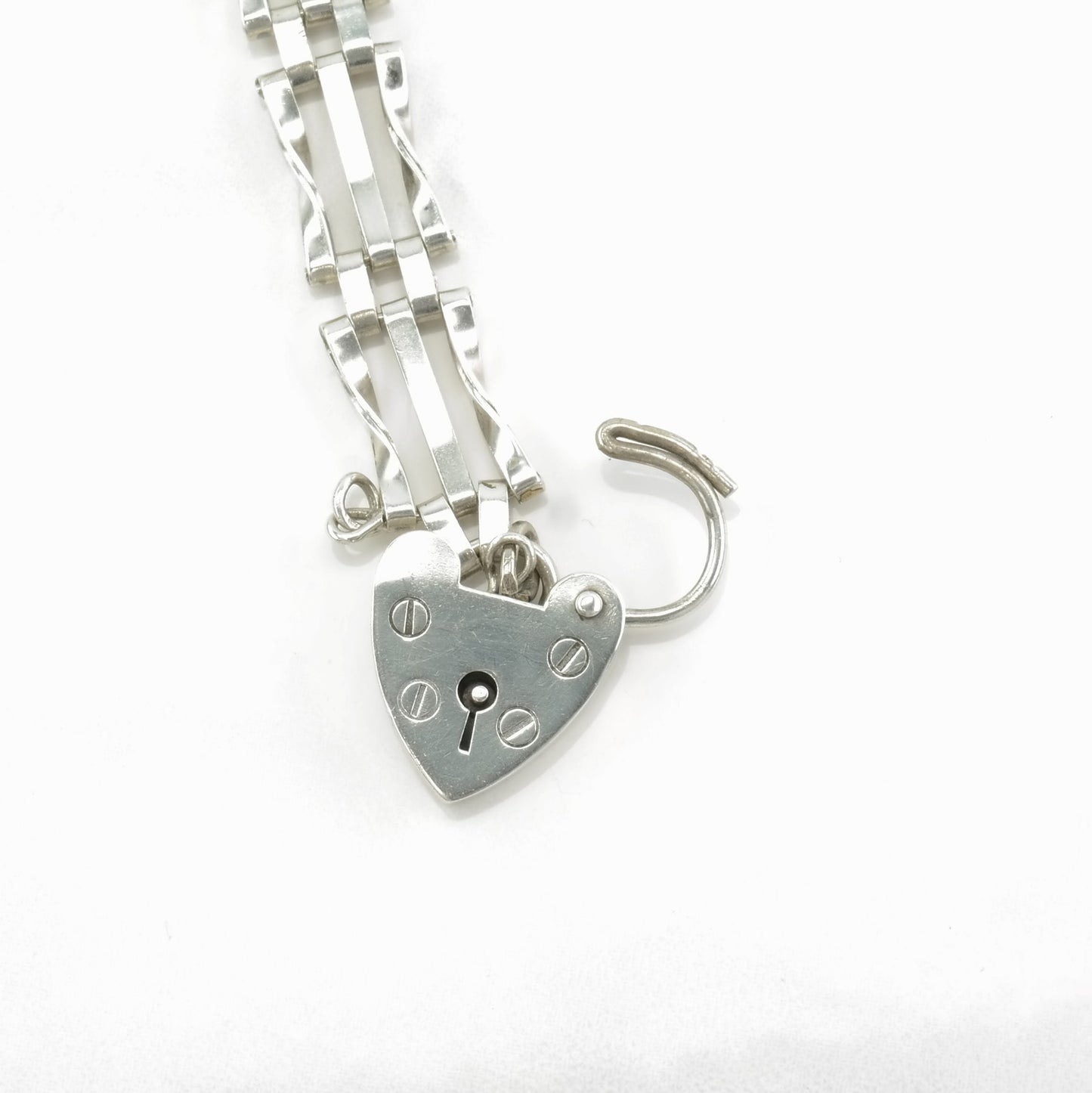 Vintage English Sterling Silver Link Bracelet Heart Locket