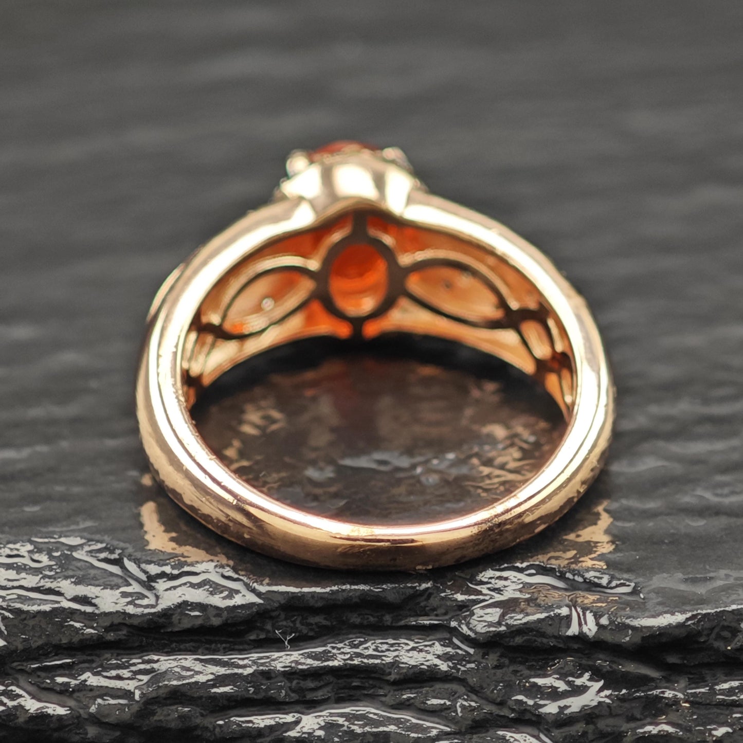 Fire Opal Brown Diamond 14K Rose Gold Plated Ring Sterling Silver Sz 5 R6170