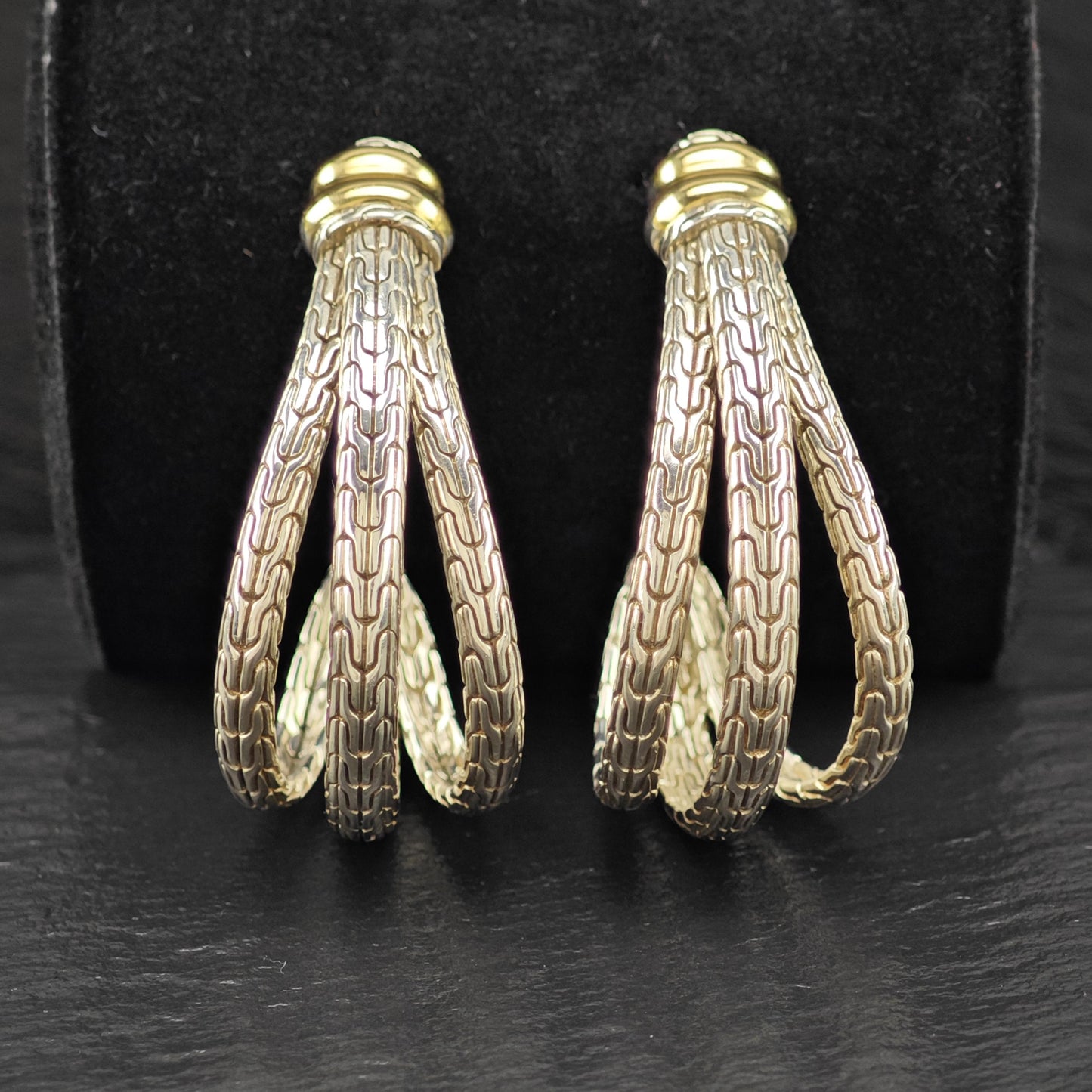 Lg John Hardy 18K Gold Accent Sterling Silver Half Hoop Earrings