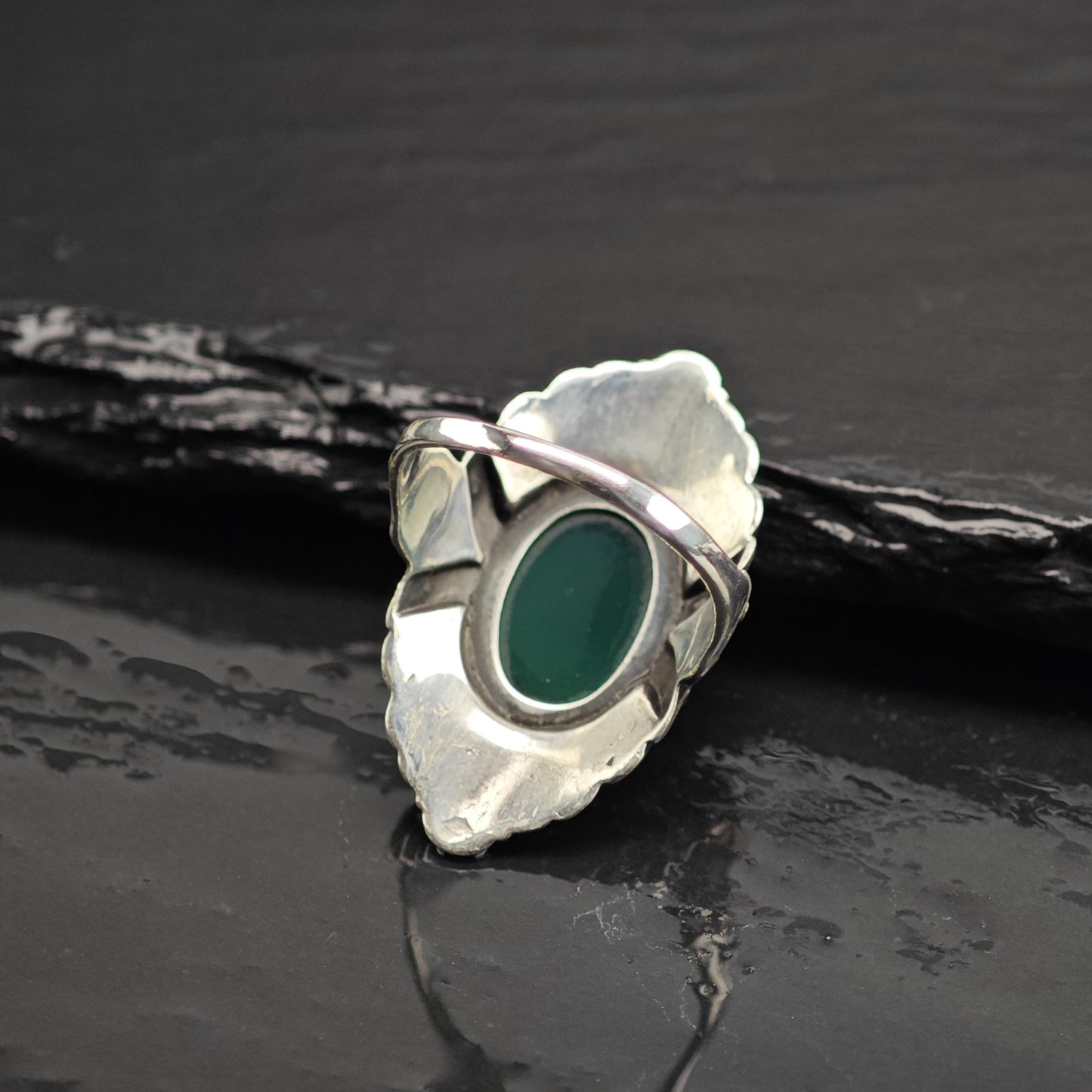 Art Deco Chrysoprase Sterling Silver Ring Sz 6 3/4 R6708