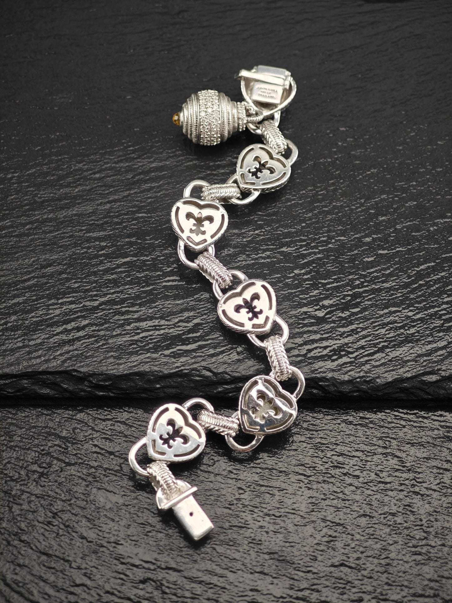 Judith Ripka Amethyst Heart & Doublet Link Bracelet Sterling Silver