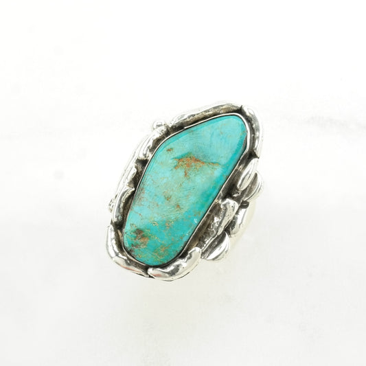 Southwest Silver Ring Turquoise Large Sterling Blue Size 9