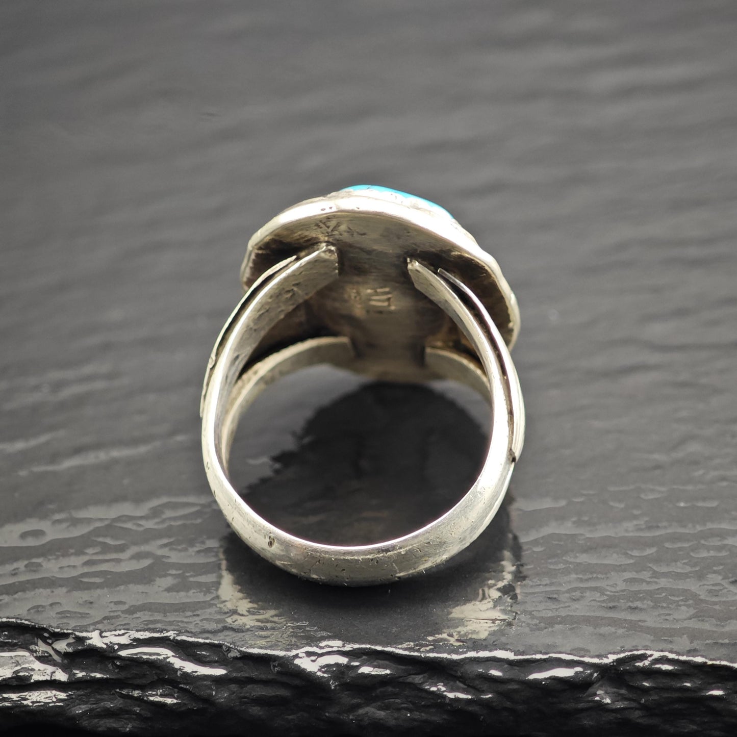 Vintage Native American Oval Turquoise Sterling Silver Ring Sz 11 1/2 R6629