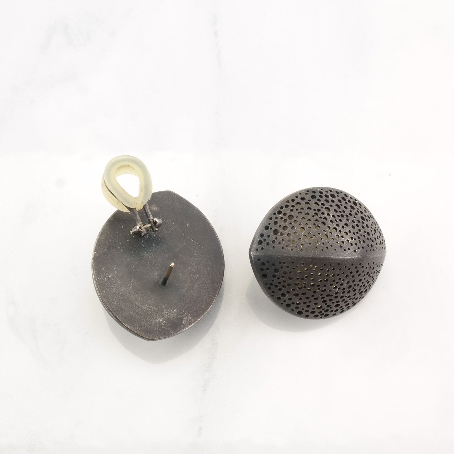 Earrings Sandra Entirlene Sterling Silver Perforated Dome 22k Gold Accent Omega back