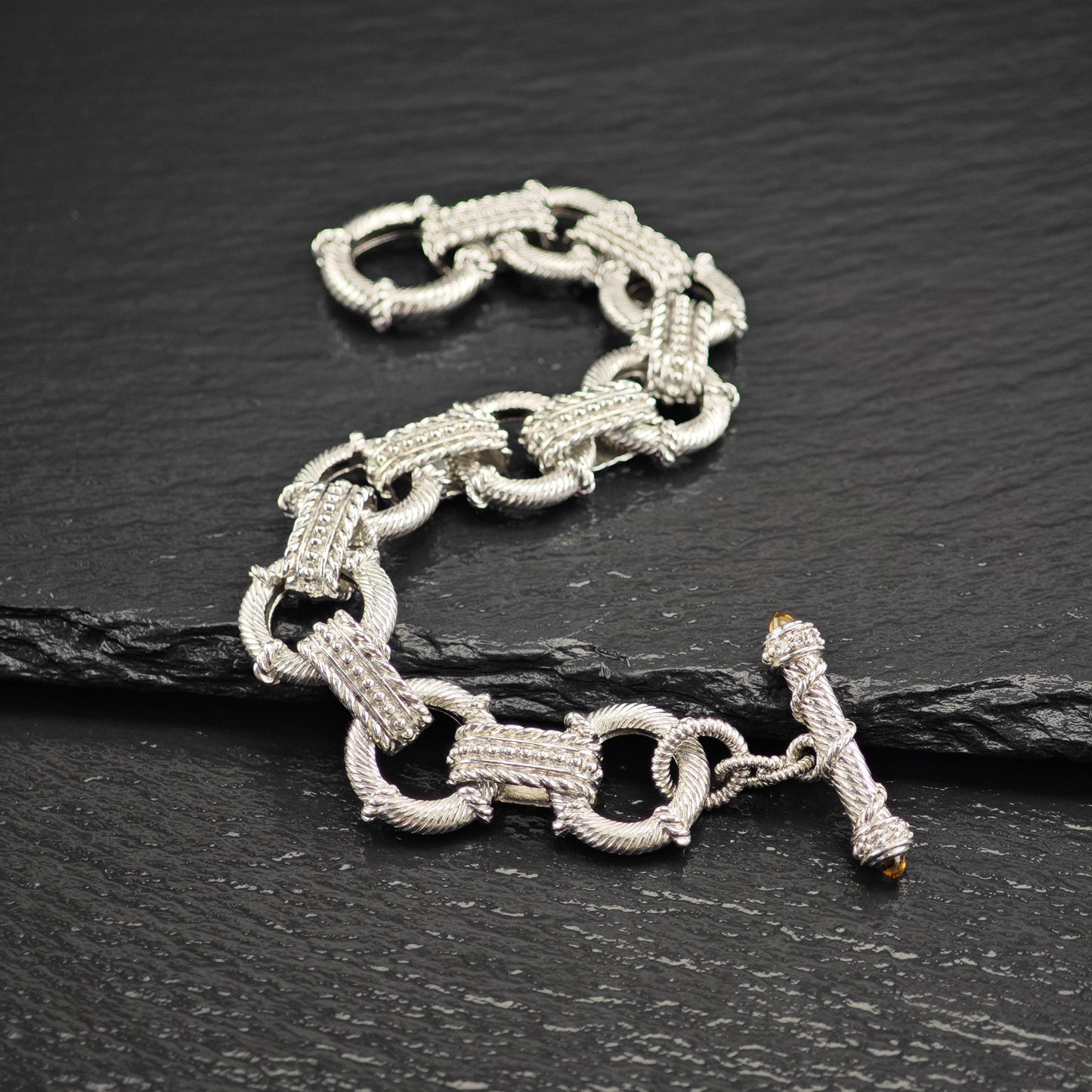 Judith Ripka Citrine Link Bracelet Sterling Silver