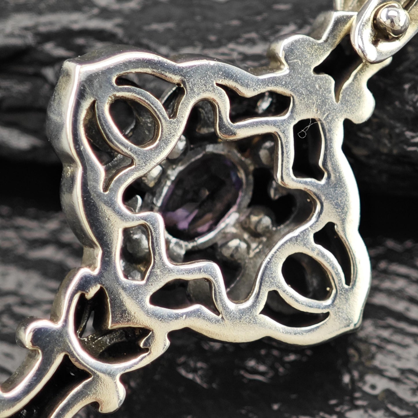 18K Gold Accent Amethyst Key Pendant Samuel Benham Sterling Silver