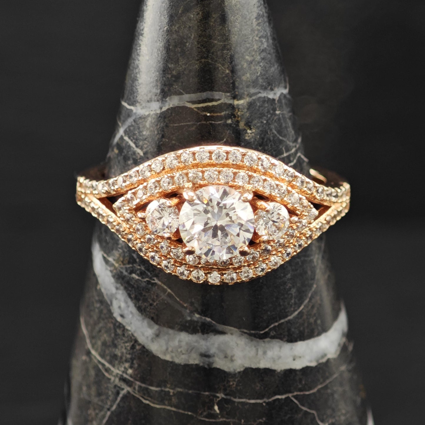 CZ 14K Rose Gold Plated Ring Sterling Silver Sz 8 3/4 R6165