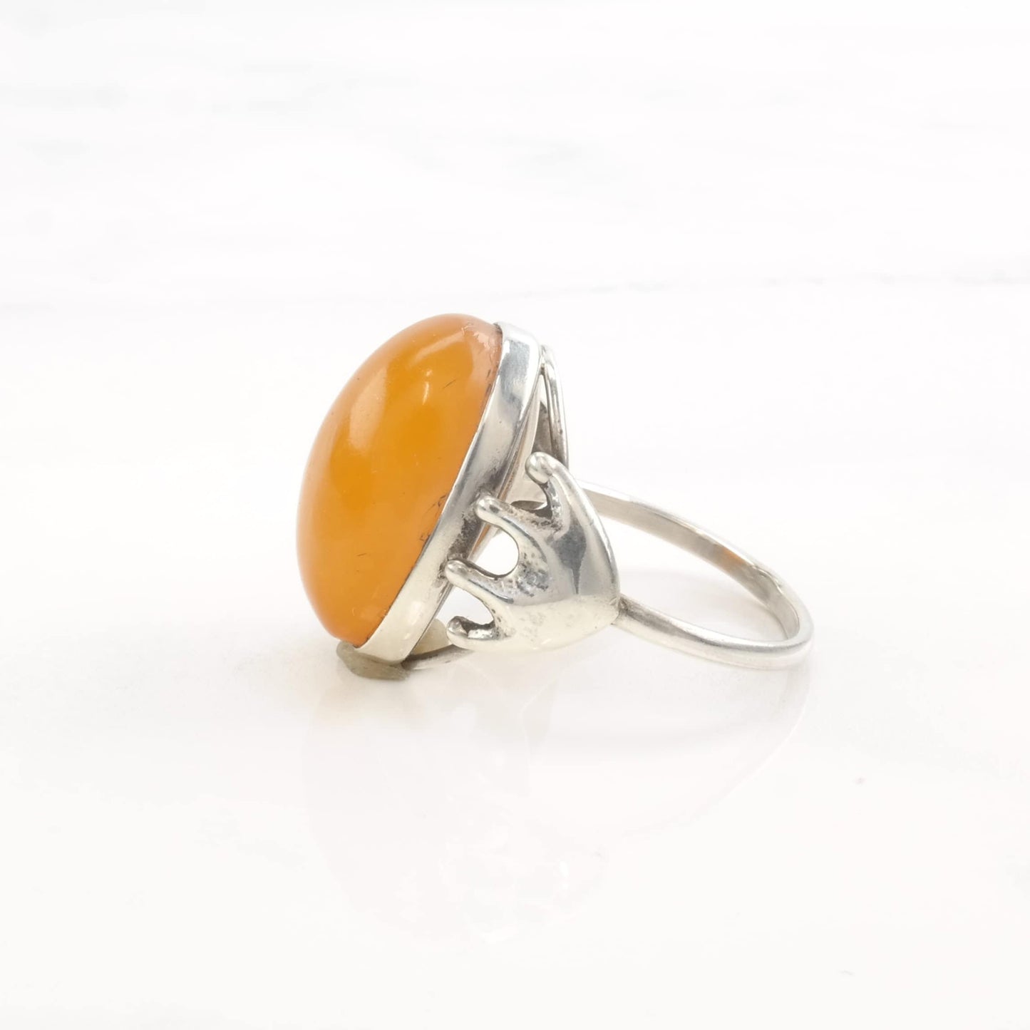 European Silver Ring Butterscotch Amber Size 8 1/2