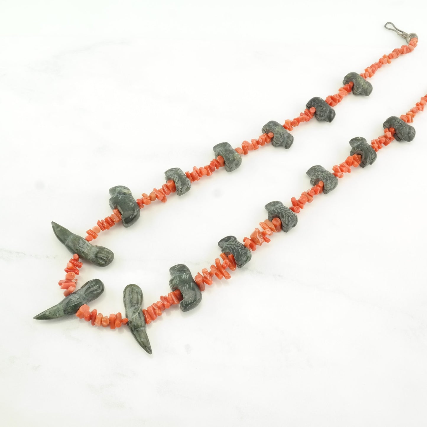 Santo Domingo Sterling Silver Coral Nephrite Jade Necklace N2034