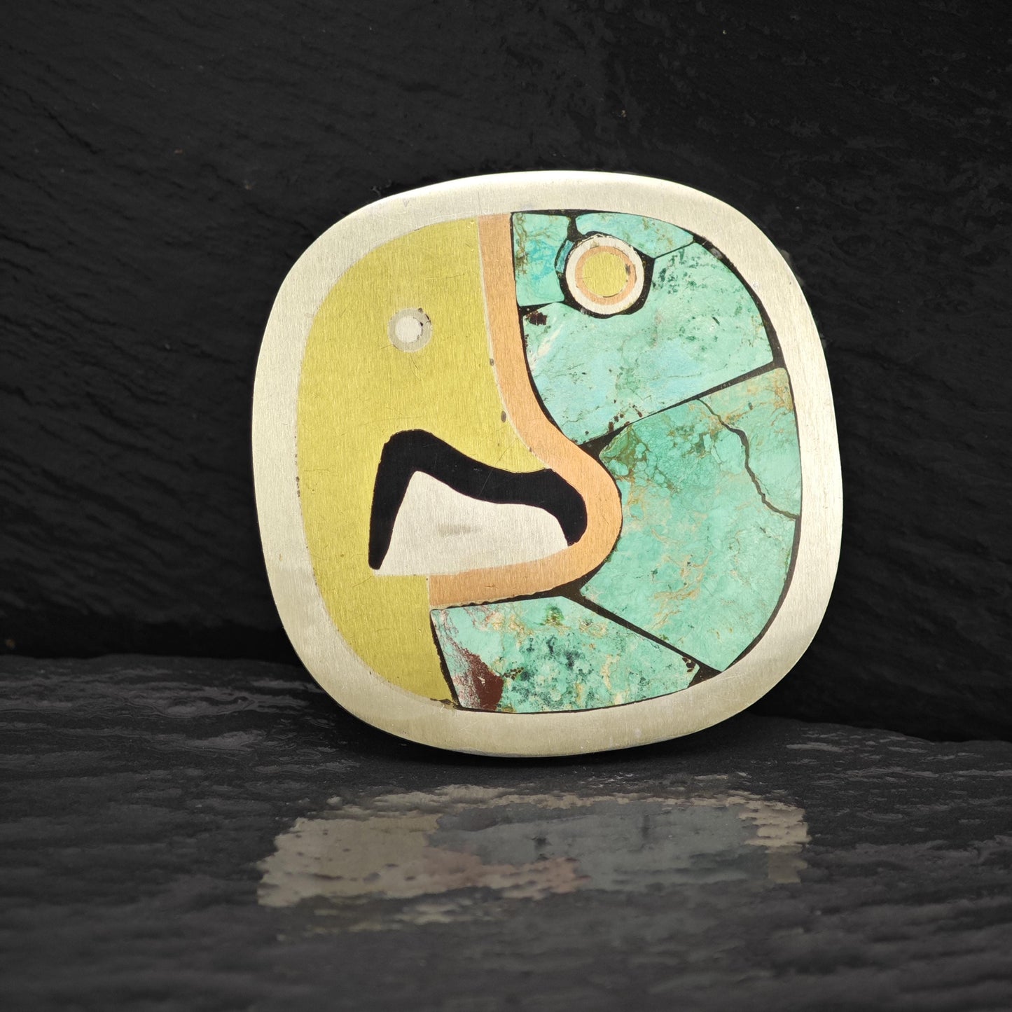 Taxco Abstract Brooch Pendant Multi-Color Mixed Metal Design Sterling Silver
