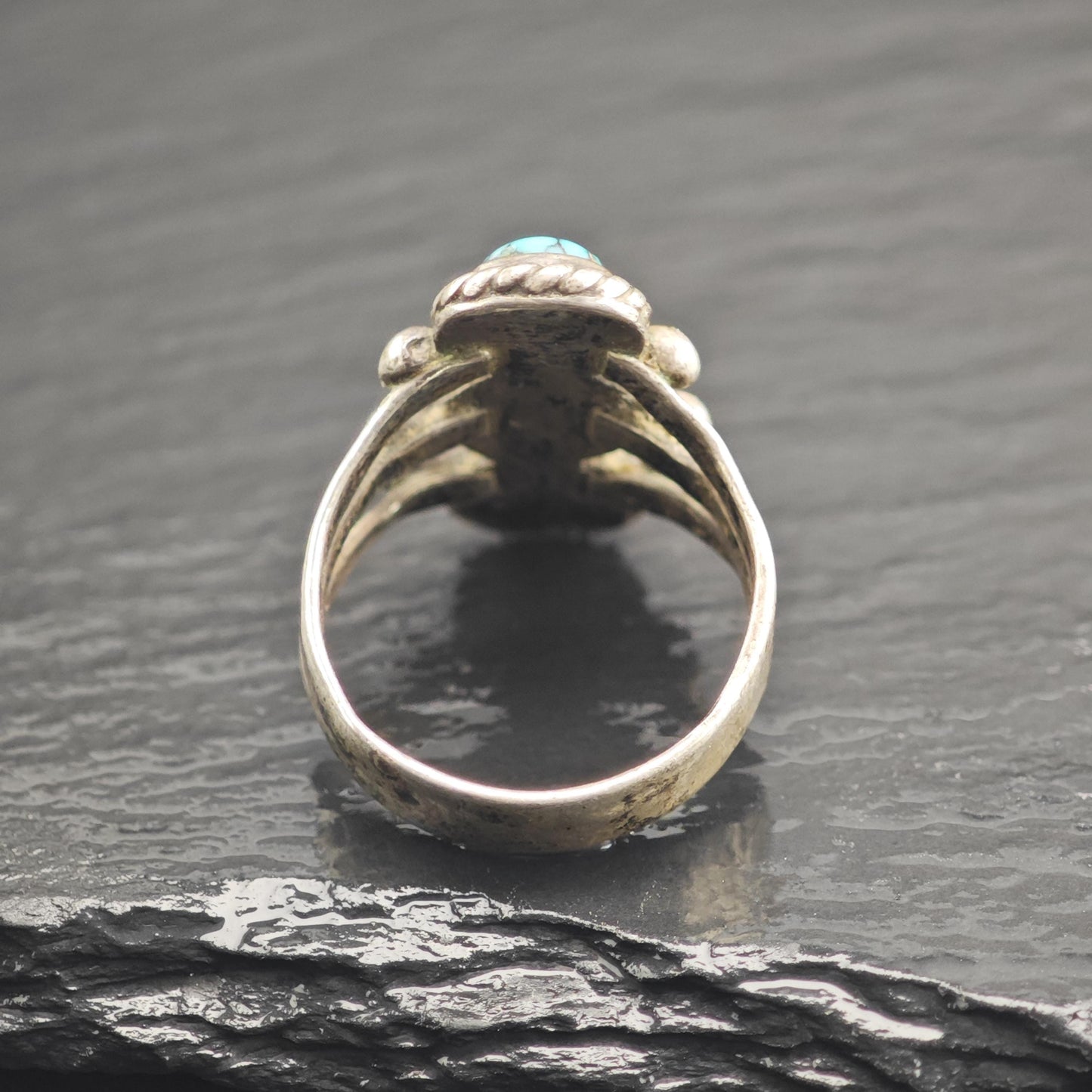 Native American Spiderweb Turquoise Sterling Silver Ring Sz 7 3/4 R6657