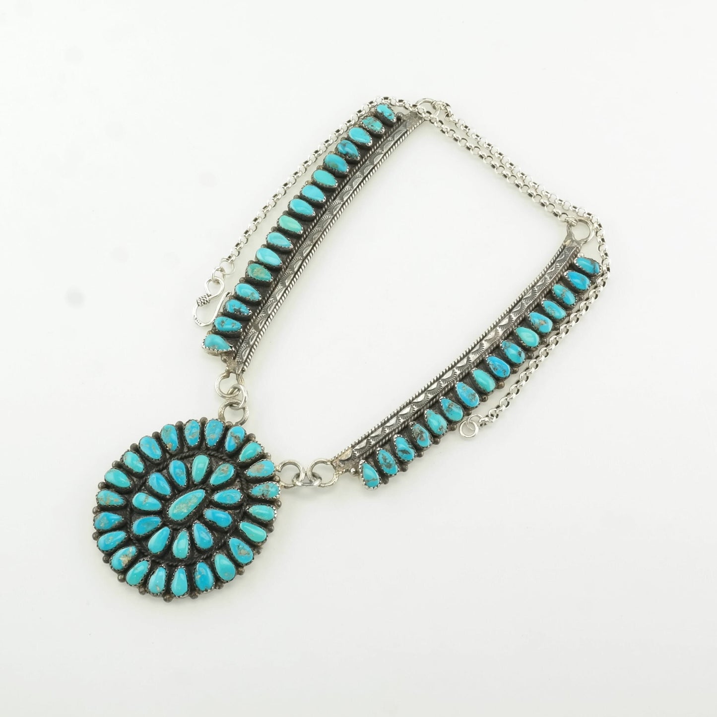 Native American Sterling Silver Blue Turquoise Cluster Necklace