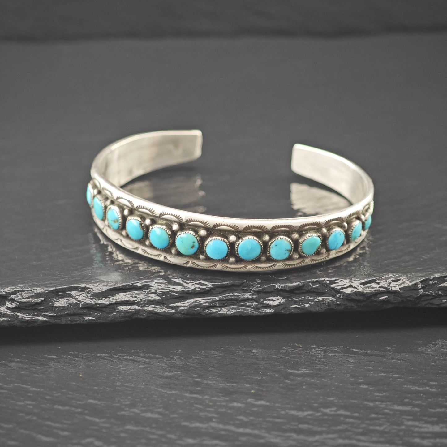 Single Row, Circle Turquoise Native American Cuff Bracelet