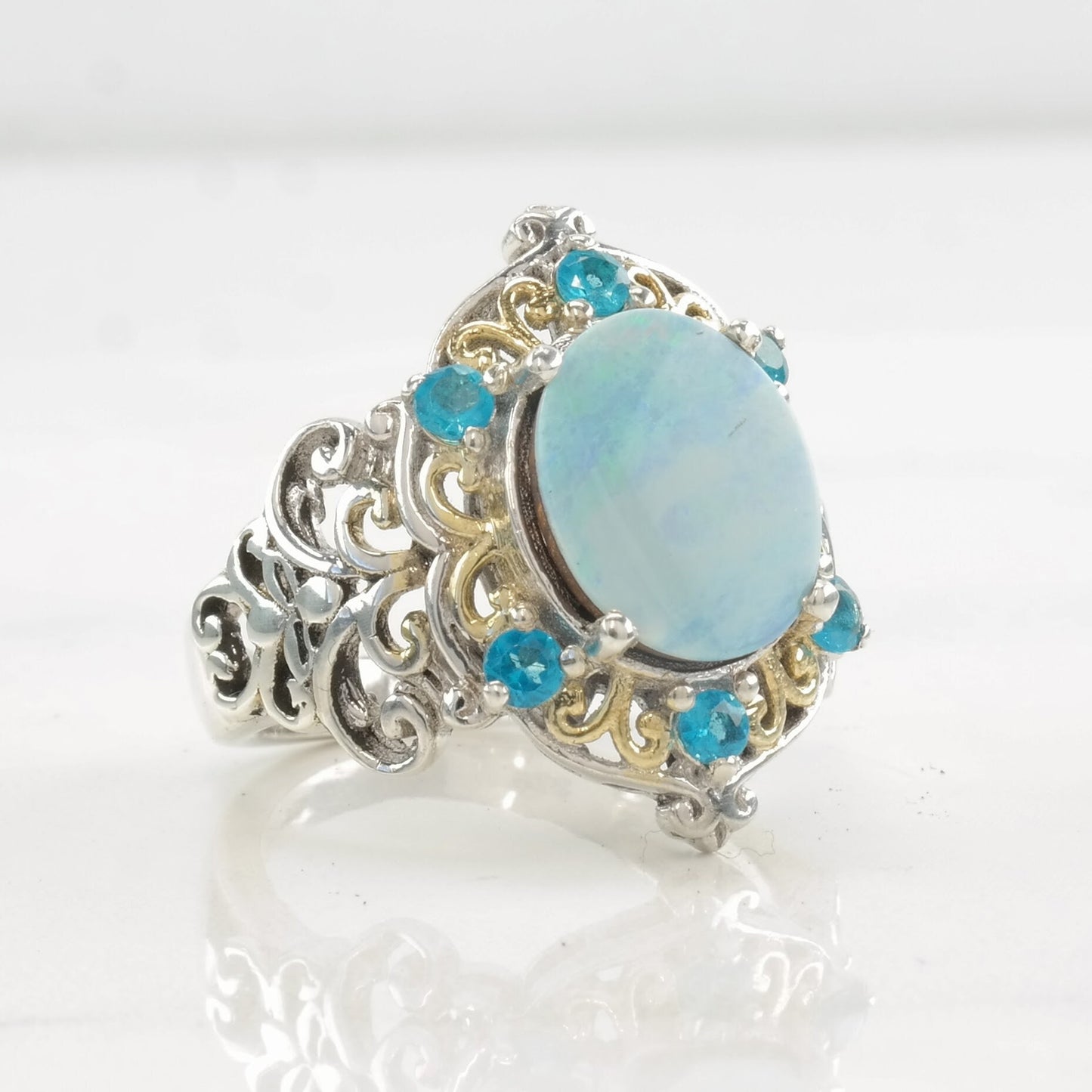 STS Ring Opal Doublet, Apetite 2 Tone Sterling Silver Size 8