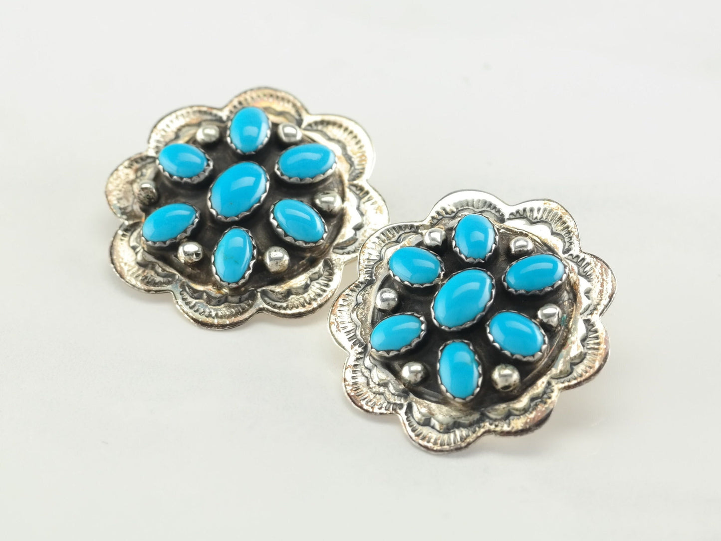 Navajo Silver Turquoise Cluster Clip on Earrings