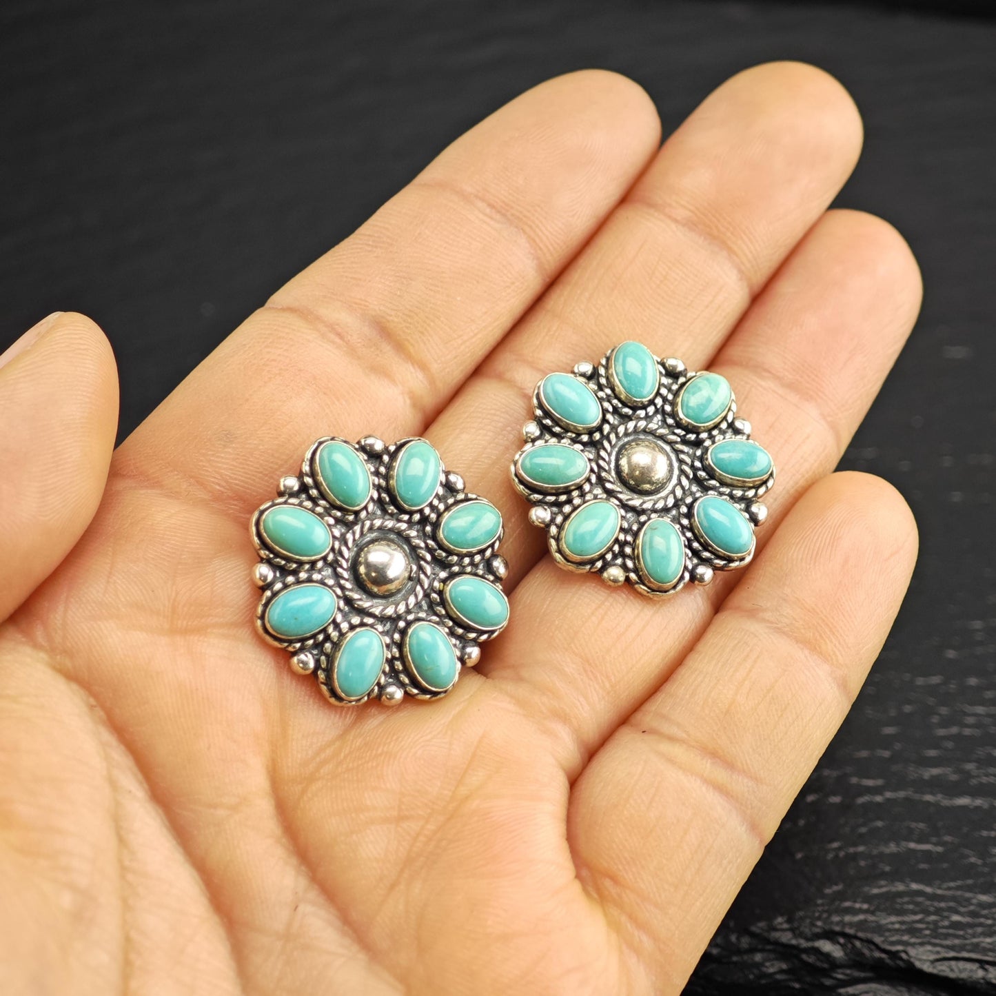 SW Style Turquoise Cluster Stud Sterling Silver Earrings ER3190