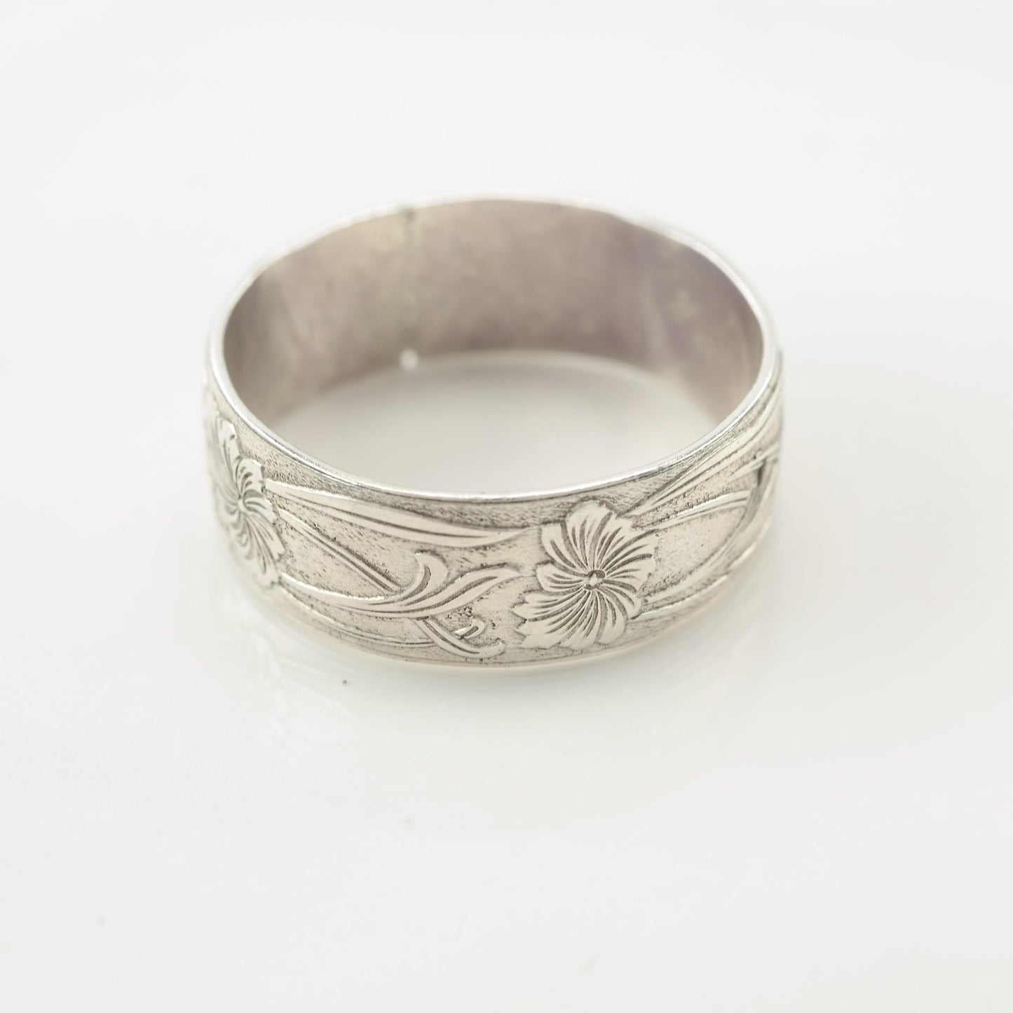 Art Nouveau Style 8mm Ring Silver Band Floral Sterling Size 9 3/4