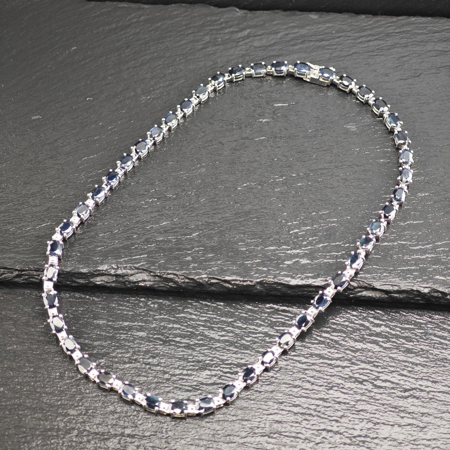 40cttw Dark Sapphire Line Necklace Sterling Silver N2735