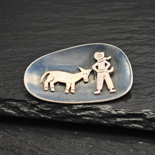 Taxco Cowboy, Donkey Sterling Silver Brooch