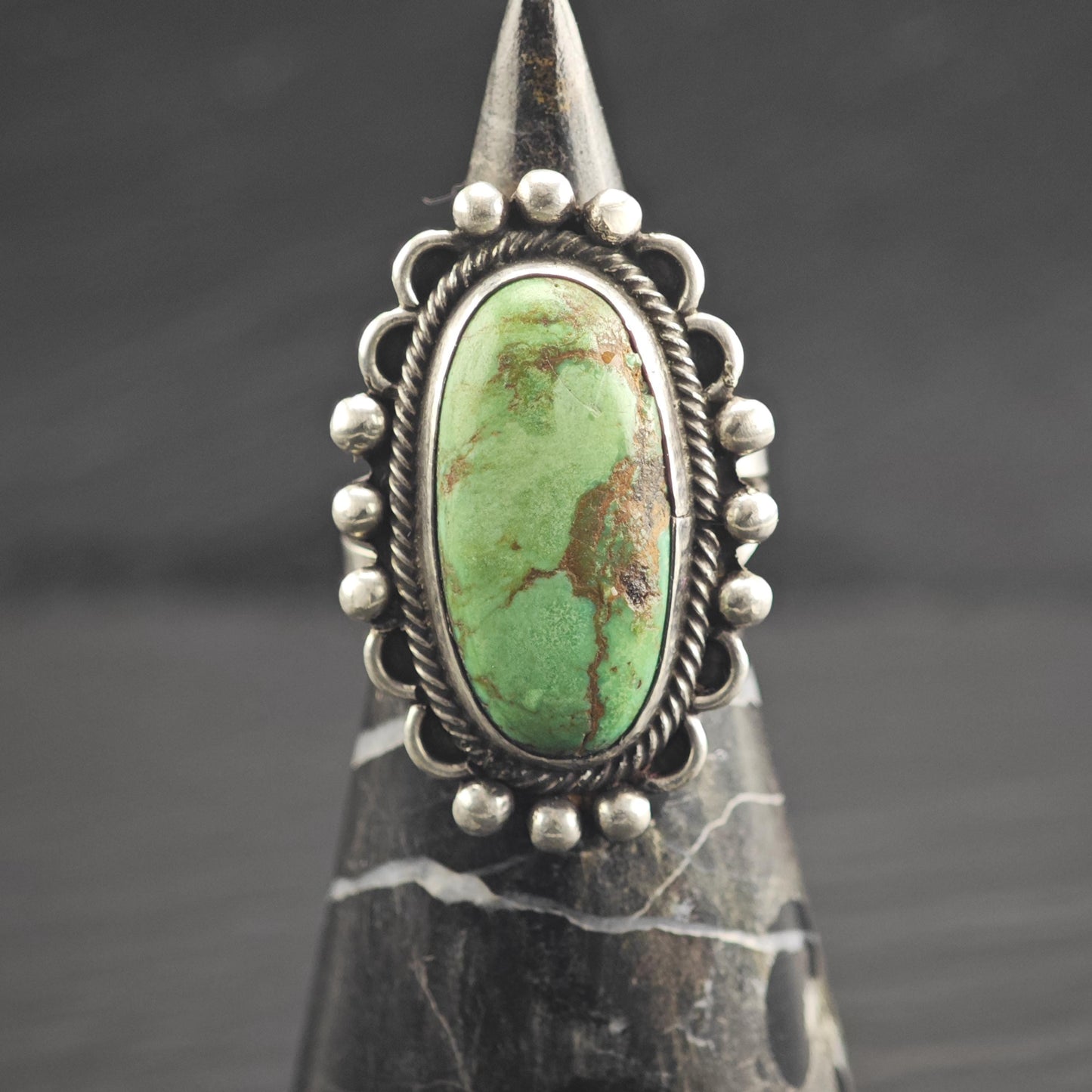 Oval Green Turquoise Sterling Silver Ring Sz 7 1/4 R6670