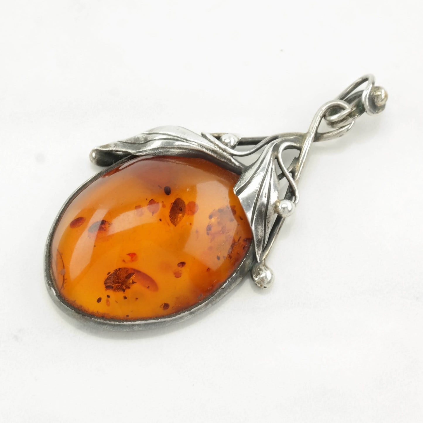 Vintage Baltic Amber, Citrine 18K Gold Accent Sterling Silver Pendant