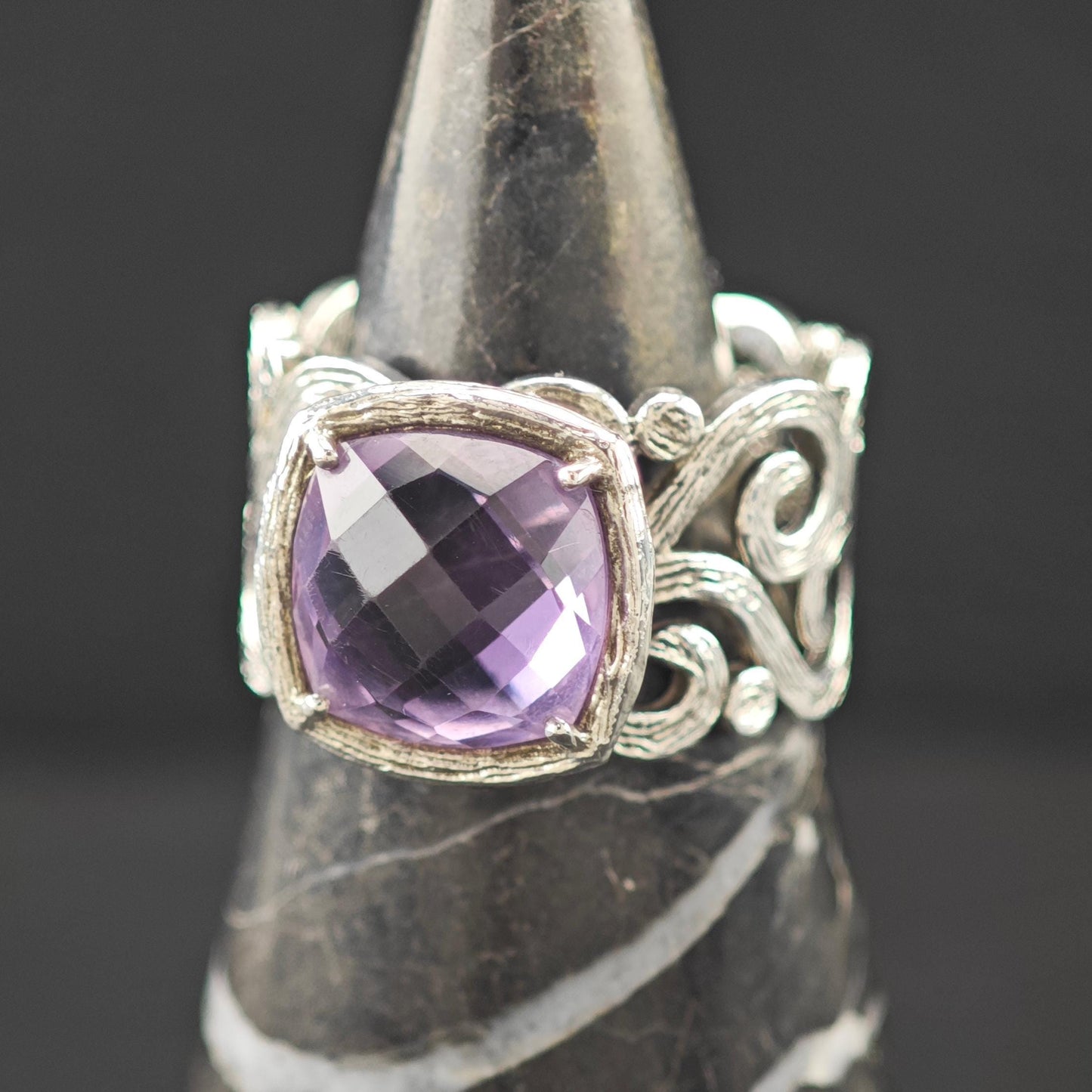 Israel Amethyst Filigree Ring Sterling Silver