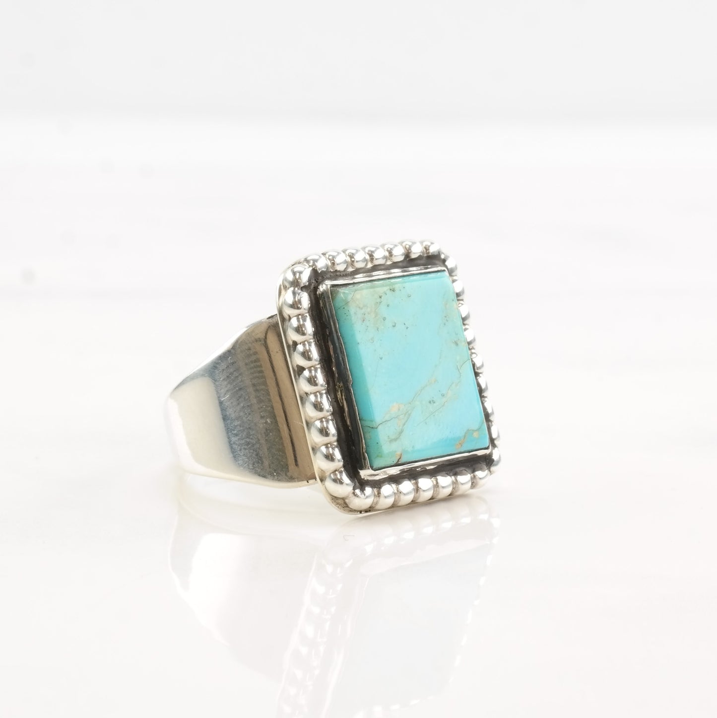 Vintage OPS Silver Ring Turquoise Square Sterling Size 9