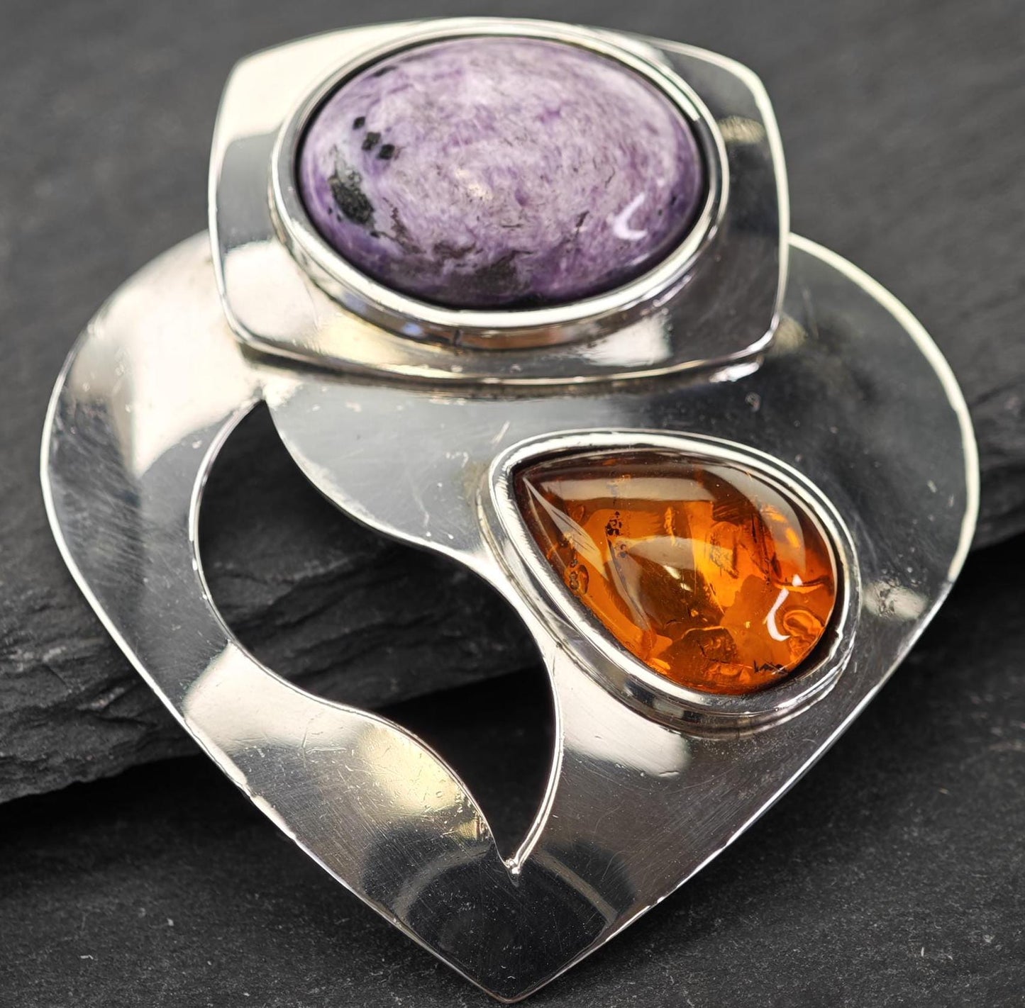 DTR Charoite & Amber Sterling Silver Pendant