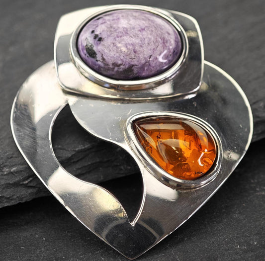 DTR Charoite & Amber Sterling Silver Pendant
