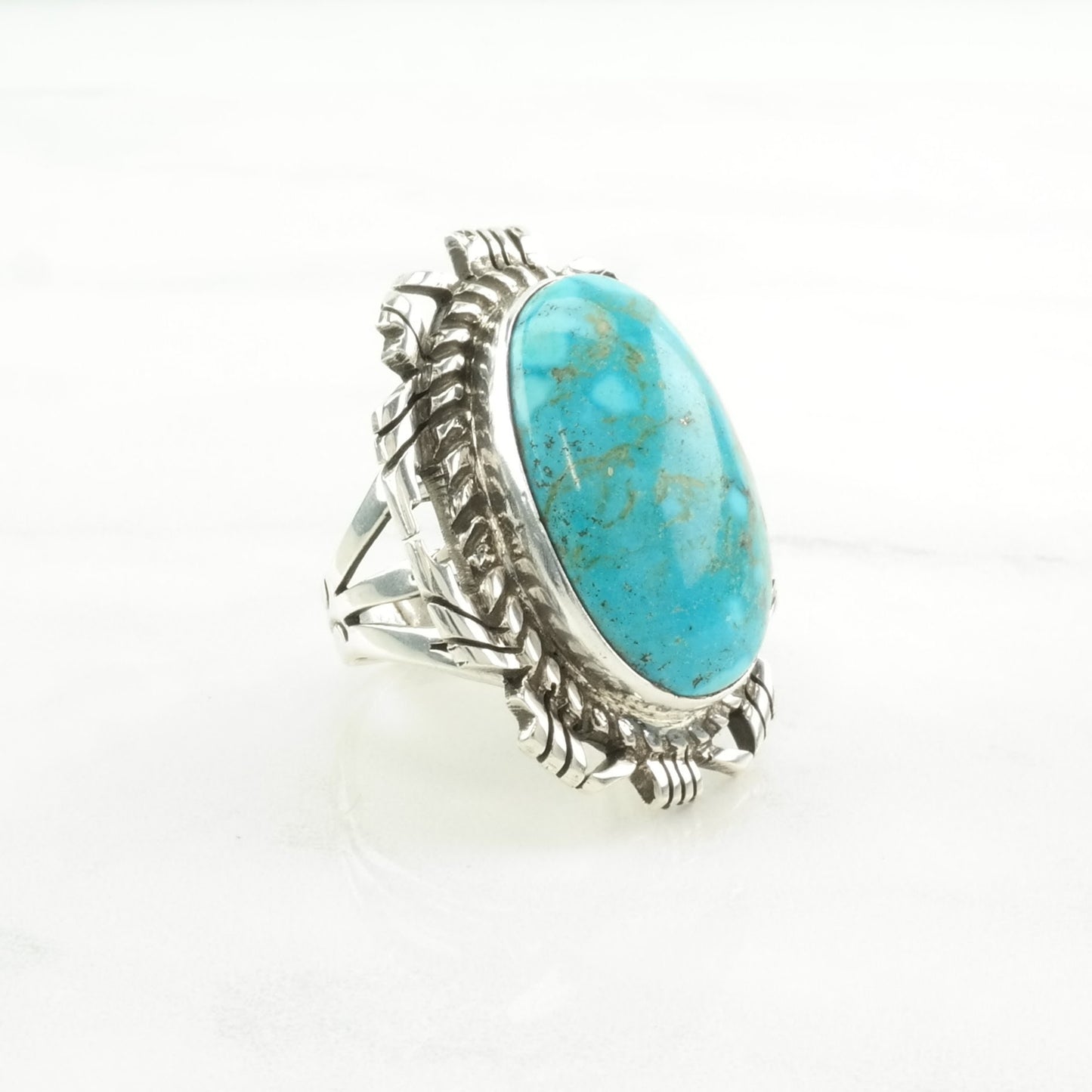 Vintage Native American Silver Ring Turquoise Large Sterling Blue Size 8