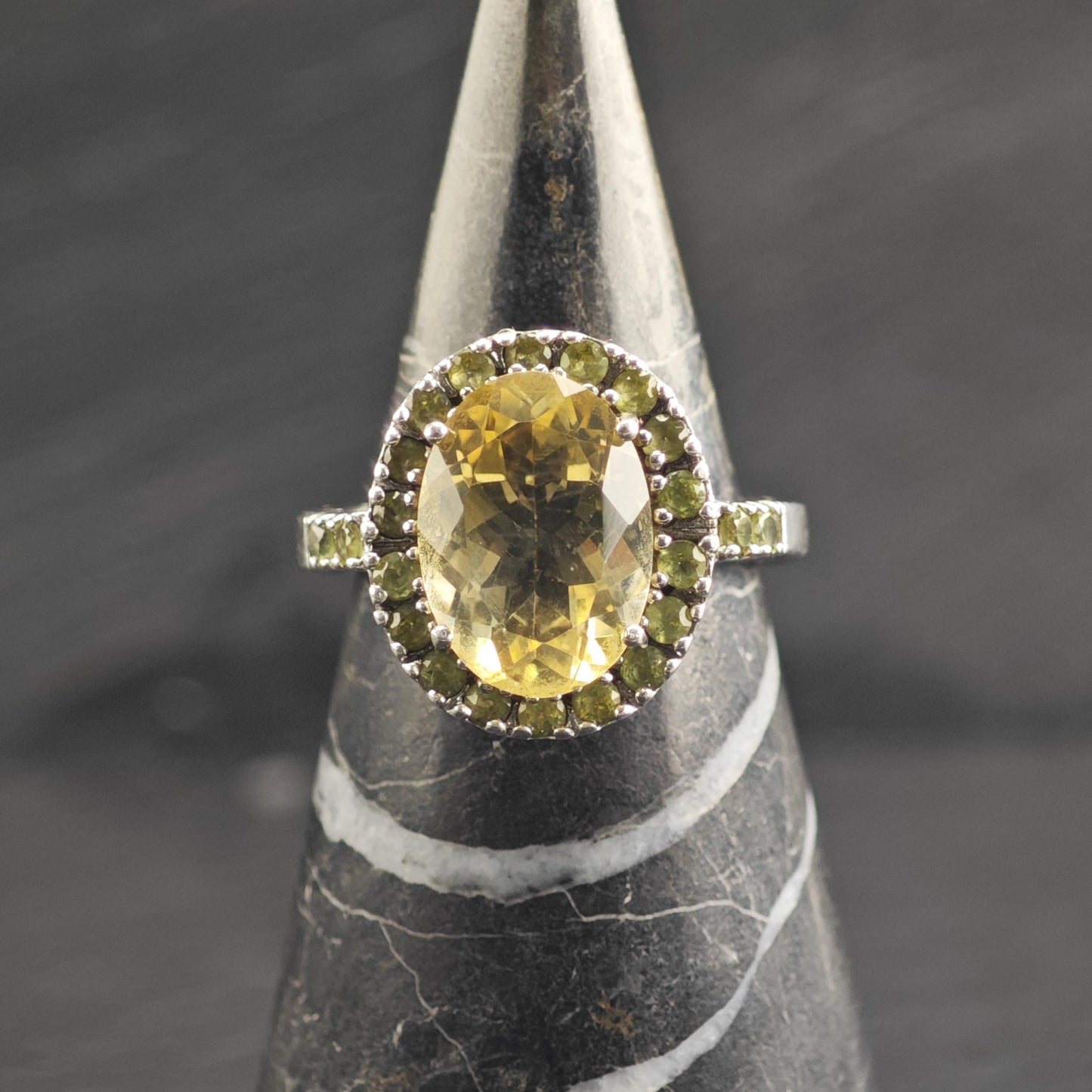 Oval Citrine, Peridot Sterling Silver Ring Sz 9 R6746