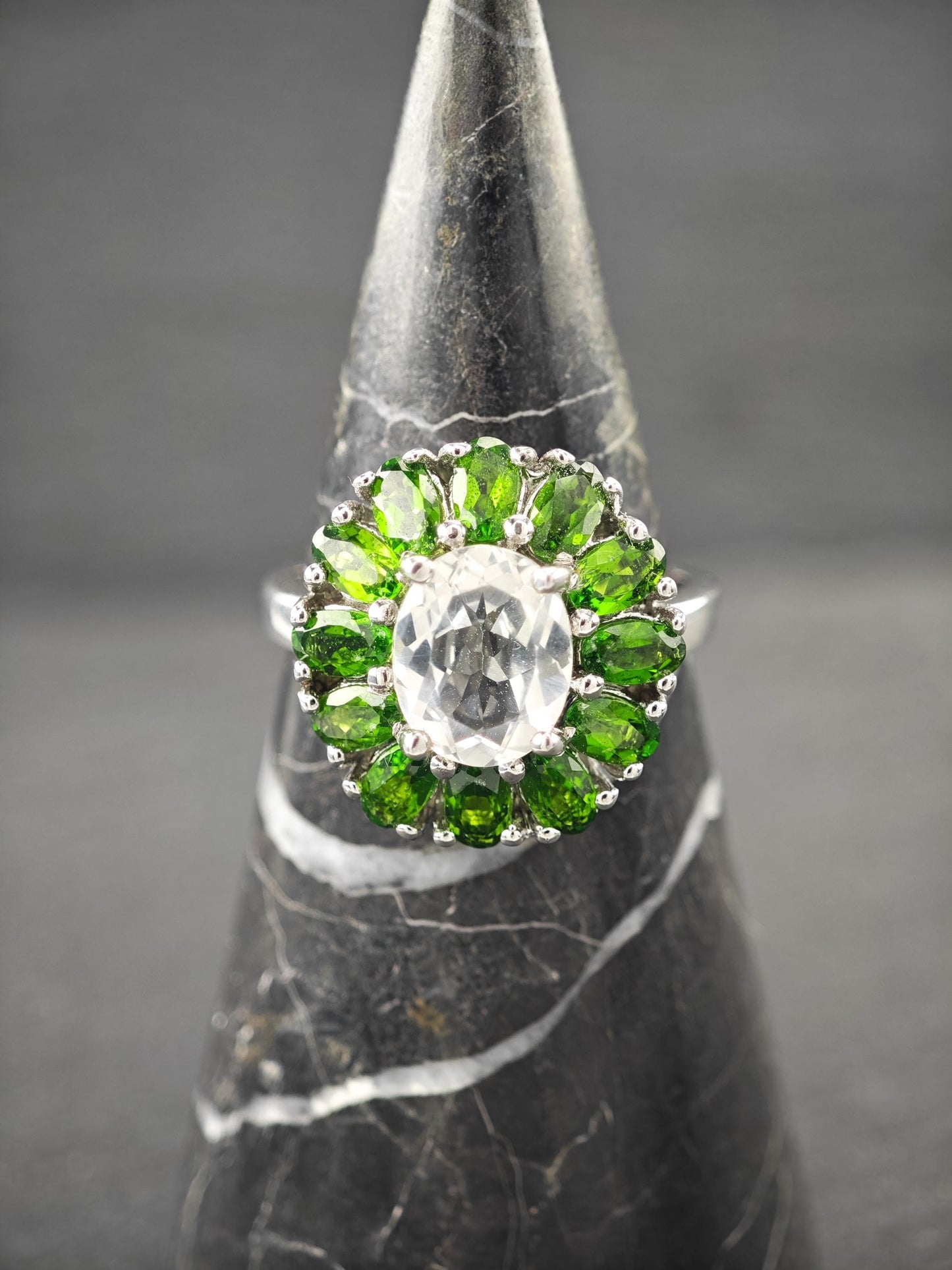 Vintage Topaz, Diopside Ring Sterling Silver