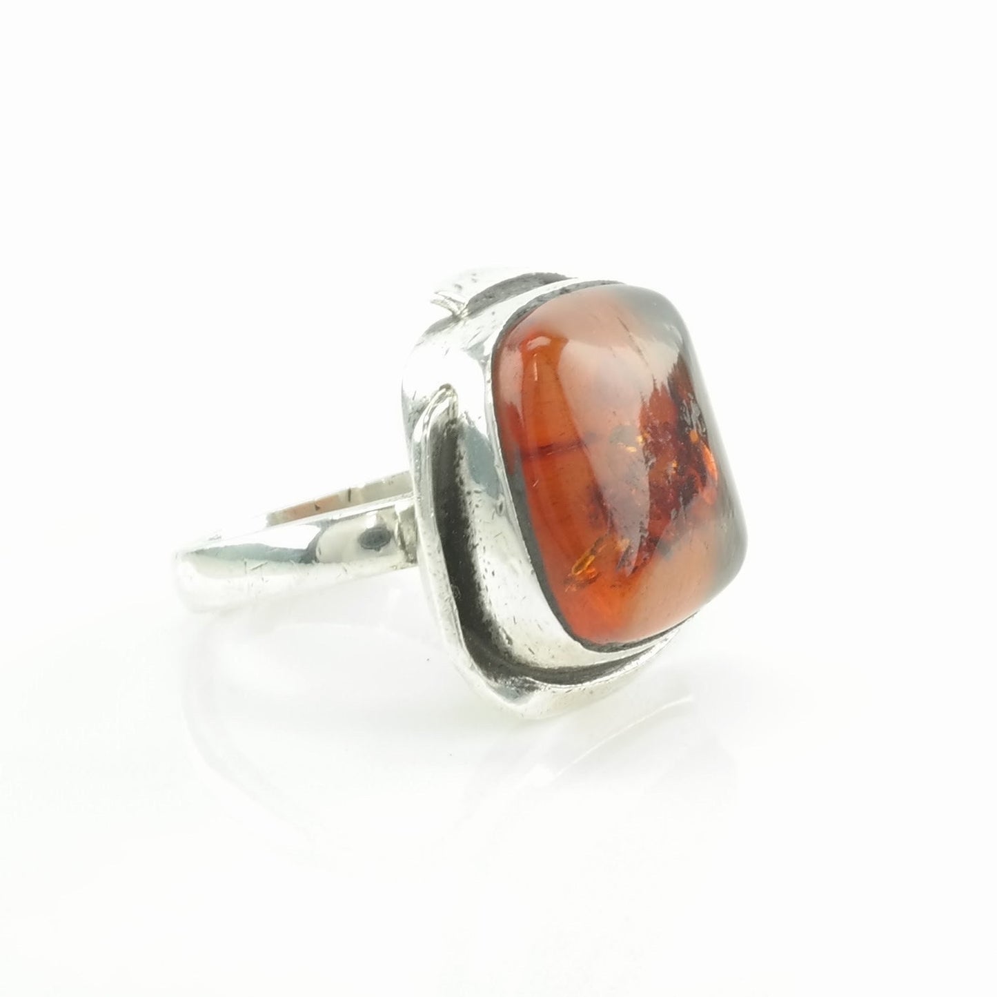 Sterling Silver Ring Amber Orange Size 8 1/2