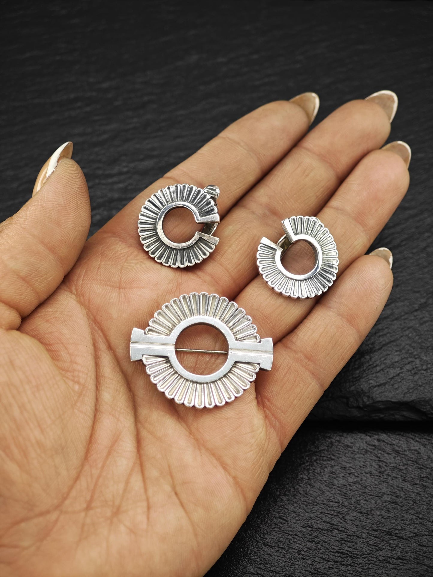 Georg Jensen 310, Geometric, Earring Brooch Set Sterling Silver