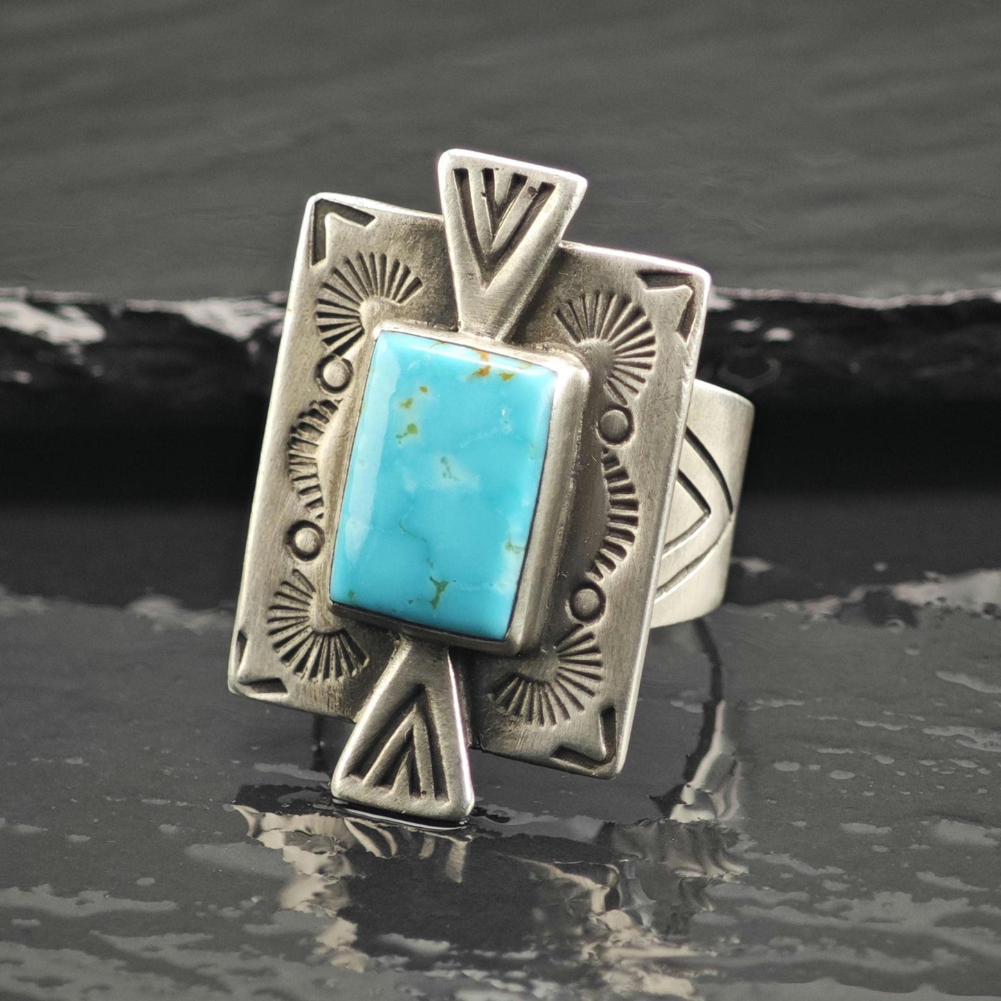 Carolyn Pollack Stamped Turquoise Sterling Silver Ring Sz 9 3/4 R6751