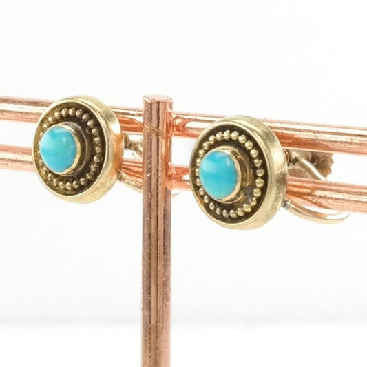 Vintage Persian Blue Turquoise 9kt Gold Earrings Screw back