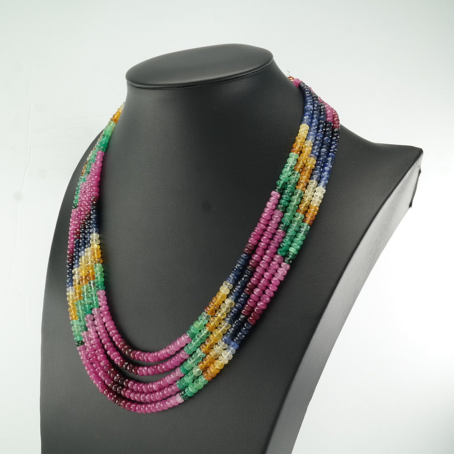 500 ctw Rainbow Ruby, Sapphire, Citrine, Emerald 5 Strand, Bead Necklace