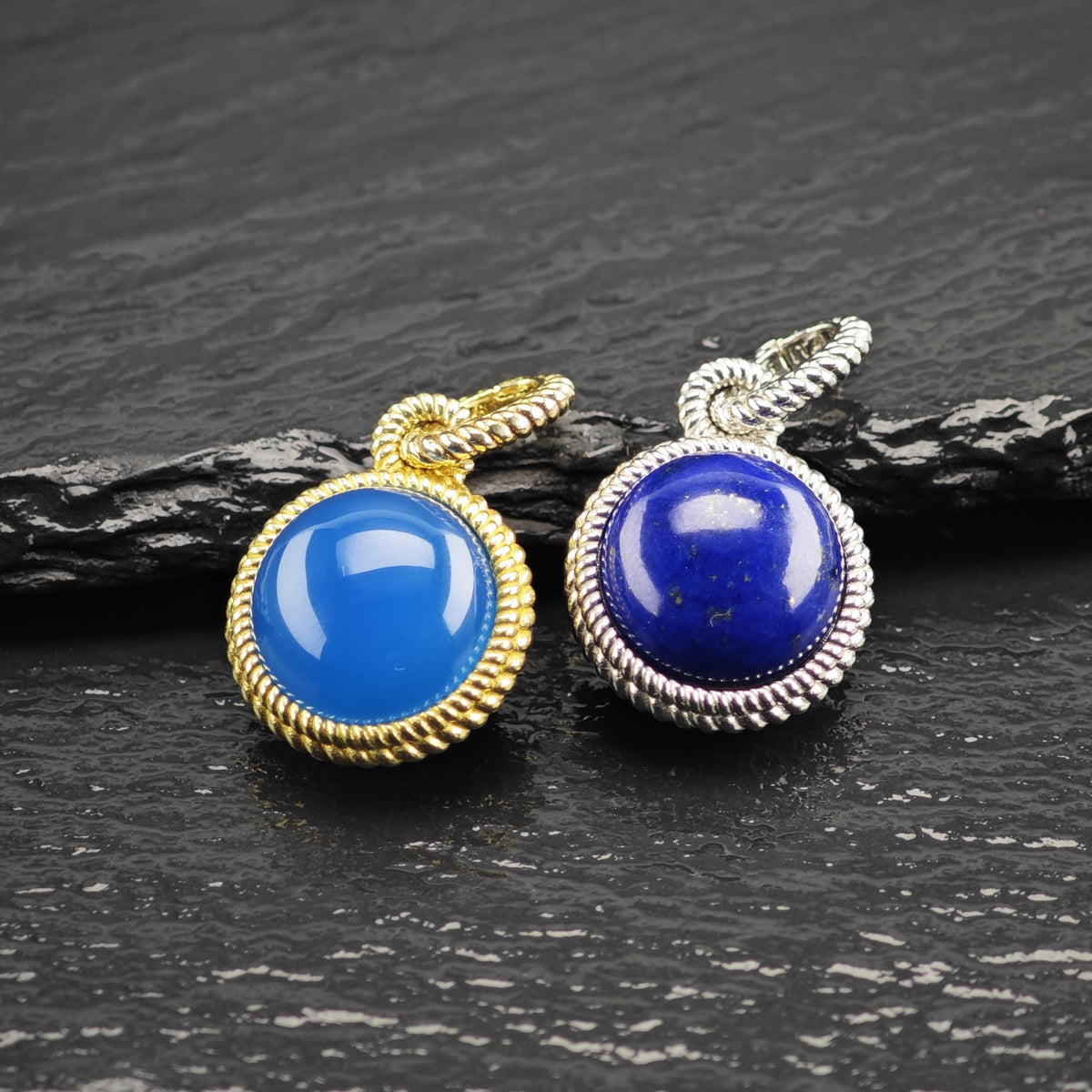 Choice of Judith Ripka Round Blue Stone or Lapis Sterling Silver Pendants P3115