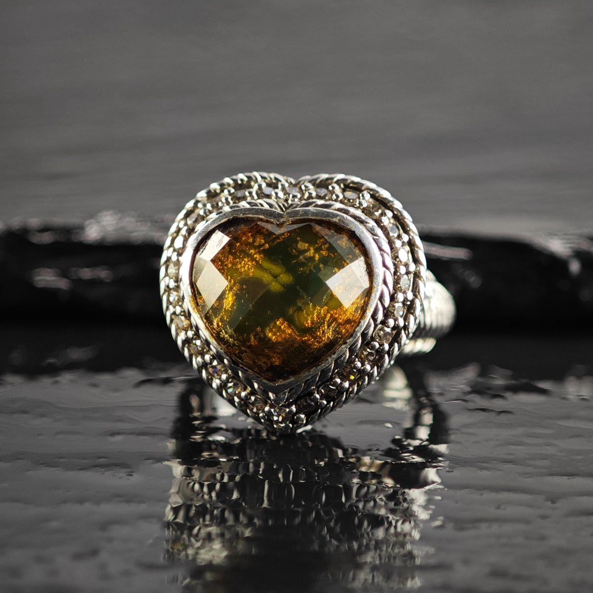 Vintage Judith Ripka Heart Quartz Doublet CZ Sterling Silver Ring Sz 4 R6819
