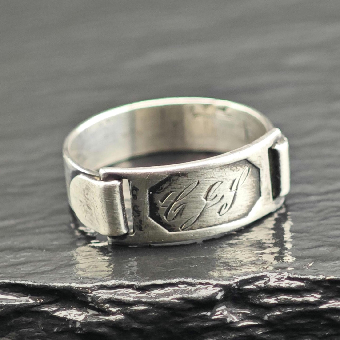 Monogrammed Forget Me Not Band Sterling Silver Ring Sz 5 1/4 R6700