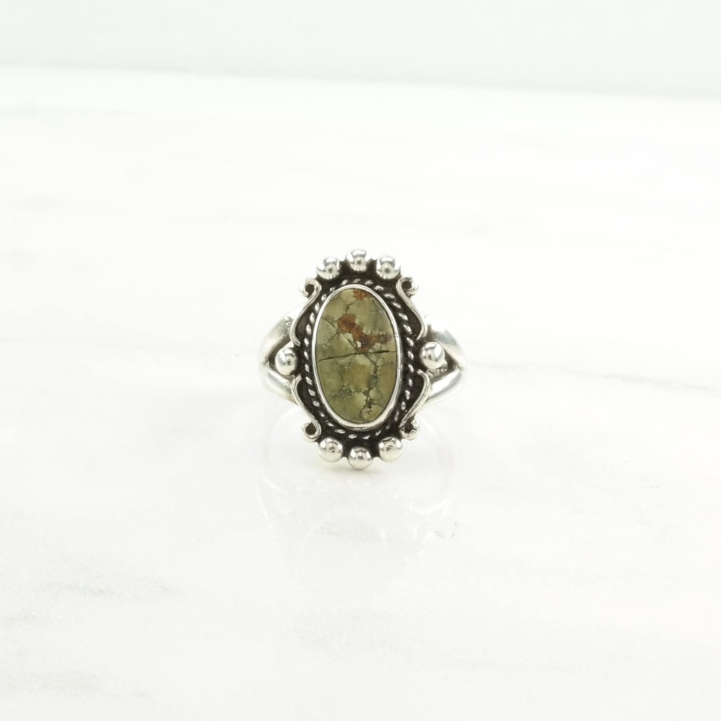 Native American Silver Ring Turquoise Cracked Sterling Green Size 6 3/4