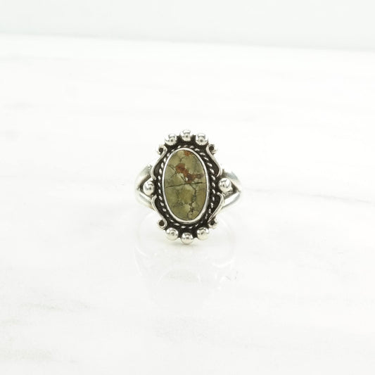 Vintage Native American Silver Ring Turquoise Cracked Sterling Green Size 6 3/4