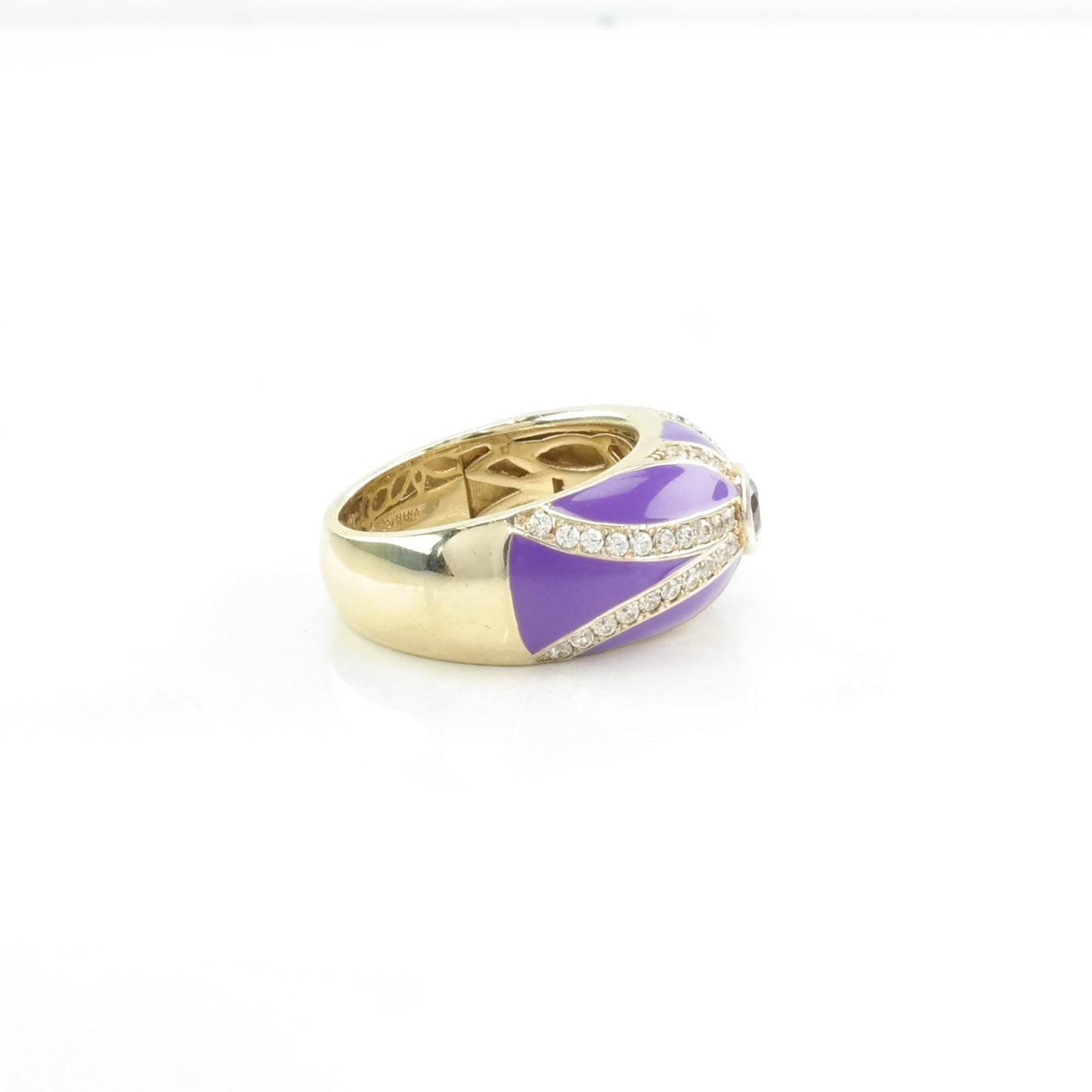 Sterling Silver Ring CZ, Enamel Striped Purple Size 6