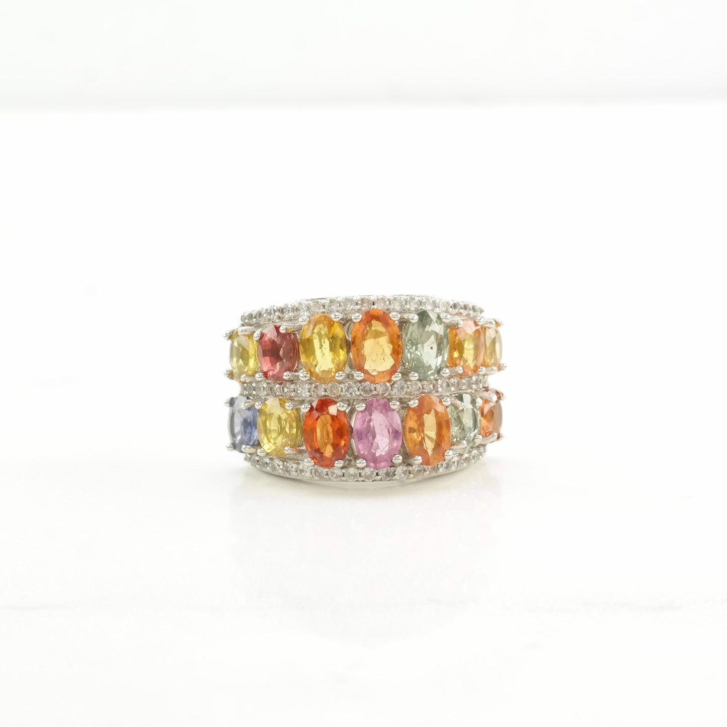 Sterling Silver Ring Sapphire Rainbow Multi Color Sz7 R4687