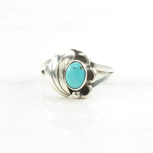 Native American Silver Ring Turquoise Floral Sterling Blue Size 7 1/2