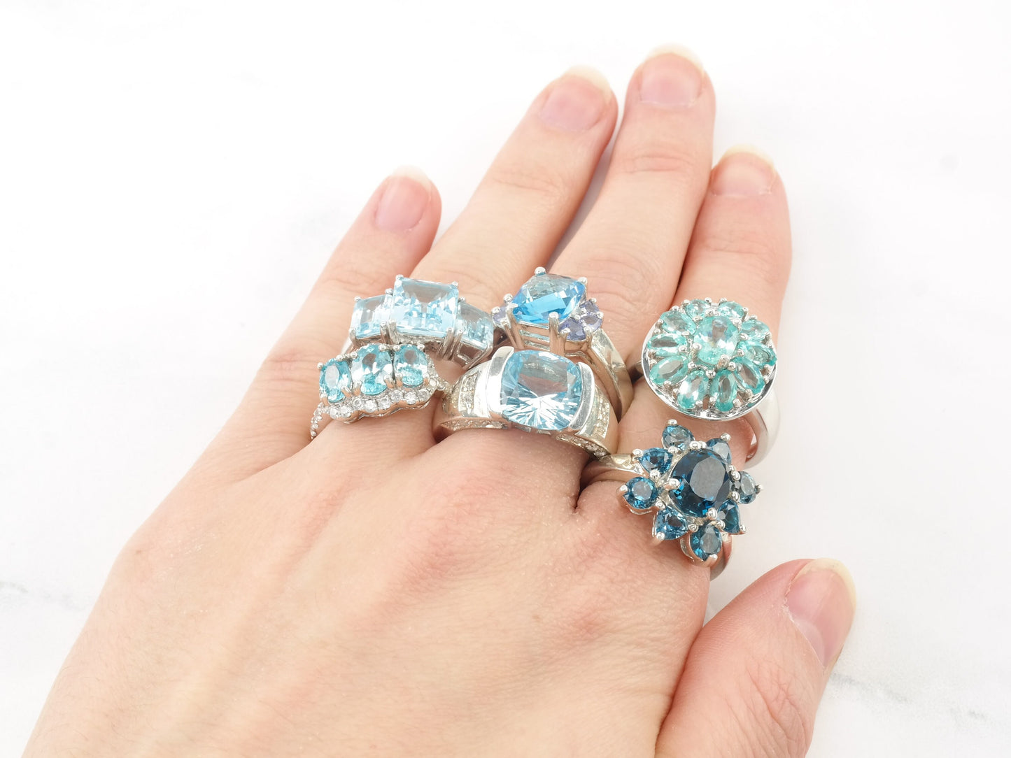 Vintage Natural Topaz & Apatite Sterling Silver Rings Size 7