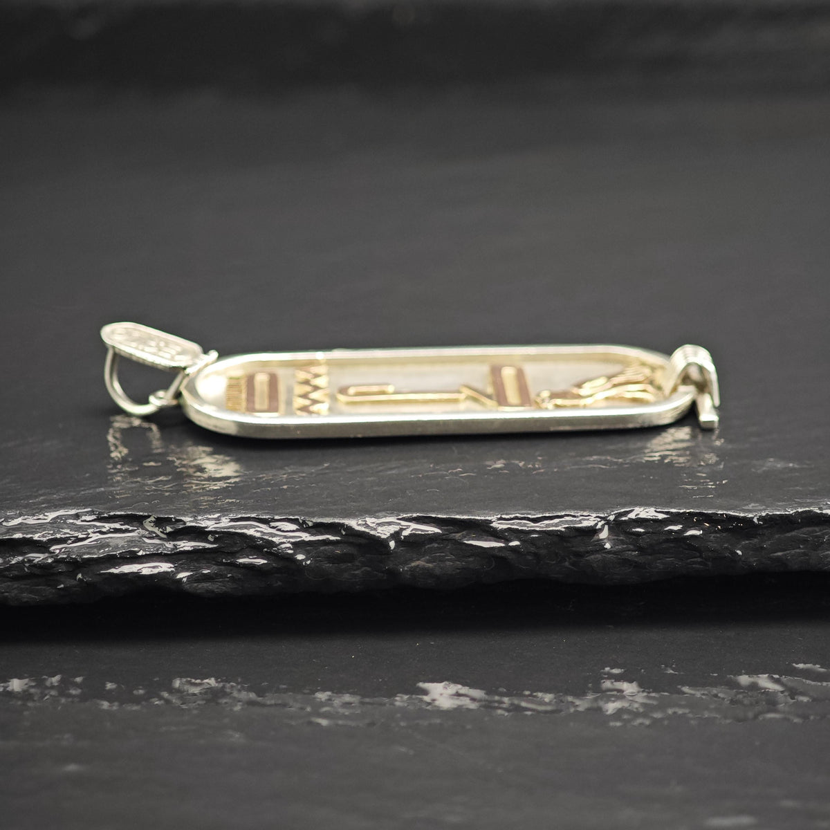 Large Egyptian Cartouche Gold Accent Sterling Silver Pendant P3095