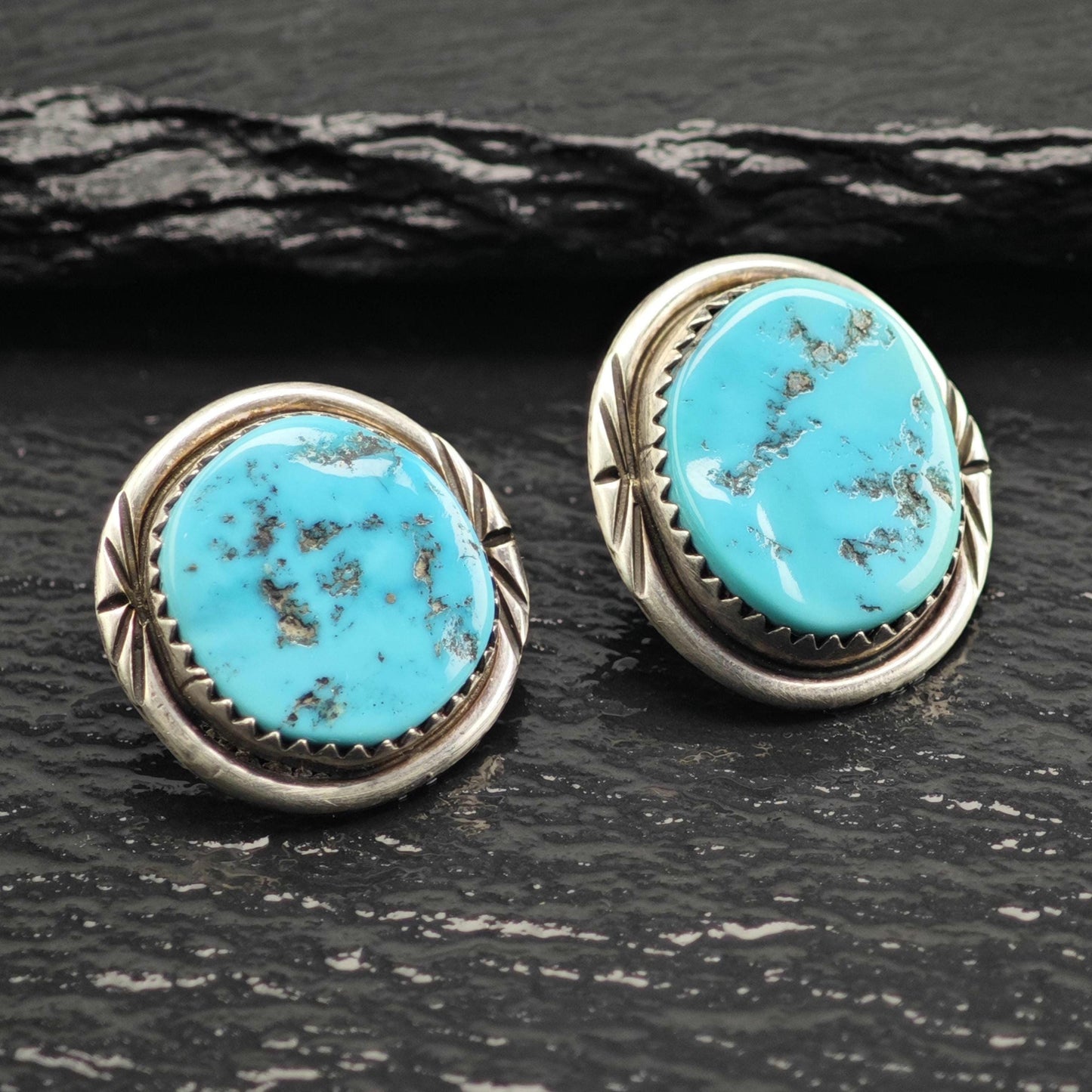 Vintage Native American Sleeping Beauty Turquoise Sterling Silver Stud Earrings ER3173